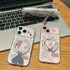 Suporte Cor-de-Rosa de Veado em Formato de Coração Adequado para Capa de Celular Apple 17Pro, Coelhinho Capa Protetora Anti-Queda para iPhone 16/13