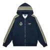 Moletom cardigan com bordado listrado retrô americano para homens e mulheres, jaqueta esportiva de outono para casais, modelagem solta, moderno