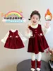 Vestido de Niña Invierno 2026 Estilo Nuevo Infantil Invierno Engrosado Rojo Elegante Bebé Súper Lindo Falda de Princesa