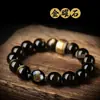 Pulseira de Contas de Liga de Obsidiana Natural H Body F Barrel para Homens Mulheres Zodíaco Ano de Nascimento Buda Pulseira Yaoyan Atacado