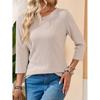Moda Feminina Popular de Outono Versátil Casual Estiloso Gola Redonda Canelado Cor Sólida Top Camiseta para Mulheres