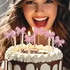 Pastel de Cumpleaños Amazon Rosa Enchufe Papel Brillante Lazo Tarjeta Niña Lazo Tema Fiesta Bandera