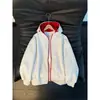 Sudaderas con capucha y cremallera de bloques de color retro americano para hombre y mujer, cárdigan exterior de otoño e invierno para pareja, tops casuales de moda
