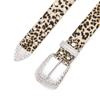 Fivela de Cinto Feminino Estilo Punk Estampa de Leopardo Conjunto de Três Peças com Pedras Strass Embutidas Cinto de Calça Decorativo com Rebites Personalizados da Moda para Mulheres