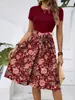 Europa y Estados Unidos transfronterizo Amazon Temu tendencia de moda temperamento cuello redondo manga corta cintura vestido largo estampado de cuerpo entero
