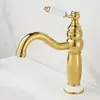 Torneira antiga estilo europeu francês banhada a ouro quente e fria toda em cobre para lavatório de mesa giratória altura lavatório vintage