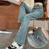 Jeans vintage de microcampana para mujer, otoño, finos, nuevos 2024, cintura alta, abertura pequeña, con deshilachado, pantalones de campana