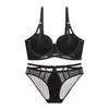 Lencería Sexy de Encaje Ruso Sujetador con Aros Suave para Mujeres Pecho Pequeño Se Ve Más Grande Tipo de Ajuste Push-up Conjunto de Sujetador Sujetador