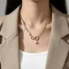 Colgante de Perla de Agua Dulce con Anillo Metálico, Collar Accesorio para el Cuello con Perlas de Agua Dulce Empalmadas, Cadena Minimalista de Lujo Ligero para Clavícula para Mujer