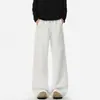 Calça de moletom cinza com fenda e perna larga para homens, cintura alta com costura diagonal, solta e fluida, calça casual de comprimento total com um toque relaxado de estilo de rua
