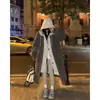 Coreia do Sul chique outono e inverno Novo casaco saia com capuz longo lã de cordeiro falso duas peças solto moda casaco moda feminina