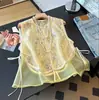 Colete de Seda Retro Estilo Chinês Novo Redutor de Idade com Contas para Mulheres de Meia-Idade, Top Fino em Malha para o Verão, Qualidade Garantida