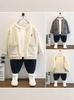 9612 Cardigan de Tricô com Zíper Infantil Primavera e Outono Novo Suéter Estilo Britânico Moda Infantil Masculina e Feminina Jaqueta