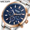 Reloj Megir genuino para hombre, de negocios, de moda, con correa de acero, cronógrafo, resistente al agua, luminoso, de cuarzo, modelo 2150