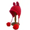 Chapéu de Tricô Fofo com Orelhas de Coelho Feito à Mão Estilo Ins Coreano para Mulheres, Novo Modelo Outono e Inverno, Chapéu Lei Feng Quente com Proteção de Orelhas Tricotado