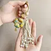 Pingente de Brocado da Dinastia Song com Trevo de Quatro Folhas e Borla Feita à Mão, Acessório Hanfu, Chaveiro de Estilo Antigo, Ornamento com Borla de Pérola