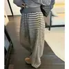 Pantalones Casuales de Pierna Ancha Rayados Estilo Coreano Estilo Perezoso con Cordón Cintura Elástica Nuevo para Principios de Primavera Todo Fósforo Arrastre Pantalones de Verano para Mujer