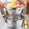 Escorredor de Aço Inoxidável 304 Bacia para Lavar Arroz e Legumes Cesto de Frutas Espessado para Amassar Massa Bater Ovos Tigela de Sopa Tigela para Temperos Cesto Escorredor