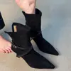 Primer Encuentro Temporada Botines Delgados de Tacón Alto para Mujer 2026 Piel Mate Hebilla Punta Fina Botines Cortos con Temperamento Botines Individuales de Tacón Delgado Retro
