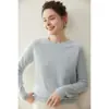Camisa de Manga Tricotada Costurada Cor Sólida com Manga Raglan Gola Redonda Lisa Camada Base Interna para Mulheres no Outono e Inverno Branco Creme Estilo Europeu e Americano
