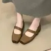 Sapatos Mary Jane Estilo Francês Salto Escondido Bico Quadrado Feminino 2026 Nova Temporada Verão Outono Com Saias Sapatilhas Sapatos de Festa