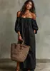 Moda Feminina Europeia e Americana 2026 Site Independente Amazon Transfronteiriço Listrado Solto Casual Ombro a Ombro Doce Vestido com Bolso