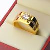 Anillo de oro amarillo de 24 quilates chapado en temperamento de caballero, anillo abierto dominante para hombre, anillo de diamantes de simulación, anillo abierto, joyería