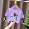 Camiseta de Manga Larga 100% Algodón para Niños Estilo Nuevo Primavera/Otoño 2026 Ropa Casual para Bebés y Niños Dibujos Animados Top Falso de Dos Piezas