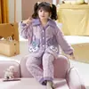 Pijama de Coral Fleece para Niña Otoño/Invierno con Forro de Felpa Engrosado Lindo Dibujo Animado de Niña Pequeña Traje de Ropa de Casa de Franela para Niños