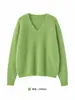 Suéter suave de lana cepillada para otoño e invierno para mujer, 90% lana, 5% cachemira, mezcla de seda de morera, cuello en V, amarillo ganso, tejido mullido