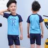 Novo Traje de Banho Esportivo Infantil Masculino Manga Curta Dividido Calção de Natação Flat-horned para Crianças de Tamanho Grande e Médio para Água Termal