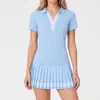 Conjunto Deportivo Transfronterizo de Tacto Desnudo para Tenis para Mujer, Camiseta Polo de Manga Corta Ajustada, Ropa de Entrenamiento de Bádminton y Fitness, Falda Corta, Verano