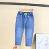 Roupas Infantis, Calças Jeans para Meninos, Calças Novas de Primavera e Outono para Meninas, Calças Elásticas Largas da Moda para Crianças de Tamanho Médio e Grande, Tendência
