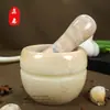 Prensa de ajo de mármol natural, mortero de piedra para uso doméstico, machacador de ajo, picador de ajo, prensa de ajo, recipiente para triturar, mortero de ajo