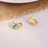 Brincos Exquisitos de Turquesa Trevo de Quatro Folhas, Brincos Geométricos Elegantes e de Alto Padrão com Cristal Azul, Brincos Simples e Personalizados para Mulheres