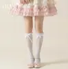 MeiasLolita com Renda na Borda, Meia-Calça, Cor Off-White com Laço Preto, Meias de Rede Vazadas, Meias Curtas JK, Exclusivamente para Exportação Transfronteiriça
