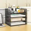 Suporte de Arquivo de Escritório Horizontal Suporte de Armazenamento de Mesa Suporte de Livros de Informação Organizador Suporte de Armazenamento Multicamadas