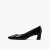 Zapatos Profesionales de Trabajo para Mujer Estilo Europeo y Americano 2026, Punta Cuadrada, Boca Baja, Hebilla Cuadrada de Charol, Tacón Medio Grueso, Cómodos y Versátiles