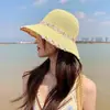 Sombrero de Sol de Playa para Mujer de Verano, Estilo Étnico, Ala Ancha, Estilo Vacacional, Sombrero de Pescador, Adelgazante Facial, Sombrero de Paja con Protección Solar