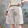 Novos Shorts de Perna Larga de Verão, Calças Soltas Versáteis Casuais com Decoração de Botão Estilosa e Cintura Elástica em Algodão e Linho