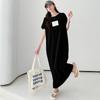 Toma real en stock primavera y verano 2025 nuevo/sencillo letra talla grande vestido cintura suelta vestido camiseta OP