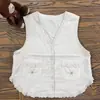 Chaleco Artístico de Algodón y Lino con Cuello en V para Mujer, Top Cardigan Elegante con Adorno de Encaje para Primavera y Verano