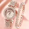 Set Popular Transfronterizo de Reloj y Pulsera para Mujer, Reloj de Cuarzo Incrustado con Diamantes, Reloj de Pulsera de Moda de Alta Gama para Estudiantes
