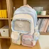 Mochila de estilo universitario dulce y elegante de alto valor para estudiantes de secundaria y preparatoria, con capas que inducen dopamina y colores contrastantes