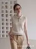 Camiseta de punto de manga corta con cuello polo estilo coreano para mujer, top elegante de solapa de alta gama para verano