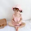 Macacão Fino Estilo Coreano para Bebês, Macacão Sem Mangas para Recém-Nascidos, Roupa de Verão com Suspensórios e Chapéu, Roupa da Moda para Exterior