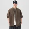 Ropa para Hombre Fengshe / Camisa de Lino de Manga Corta Ligera de Verano Estilo Old Money para Hombre, Camisa Casual Holgada Retro Americana