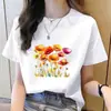 Camiseta Casual Feminina Moda Coreana Gola Redonda Estampa Floral Tendência Ins Manga Curta