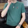 Camiseta de Seda Gelada de Manga Curta para o Verão Camiseta da Moda Masculina de Manga Meia-Manga Camiseta Jacquard Top de Secagem Rápida Camiseta Masculina de Manga Curta