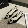 Nuevas Mules de Verano/Primavera 2026 Transfronterizas de Talla Grande para Mujer con Punta Abierta para Uso en Exteriores con Punta Fina, Tacón Grueso, Hebilla Redonda de Perla, Zapatos de Tacón Bajo para Mujer